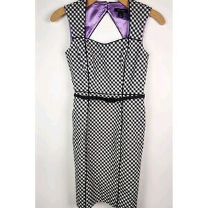White House‎ Black Market Gingham Plaid Print Sheath Dress Keyhole Back Size 4